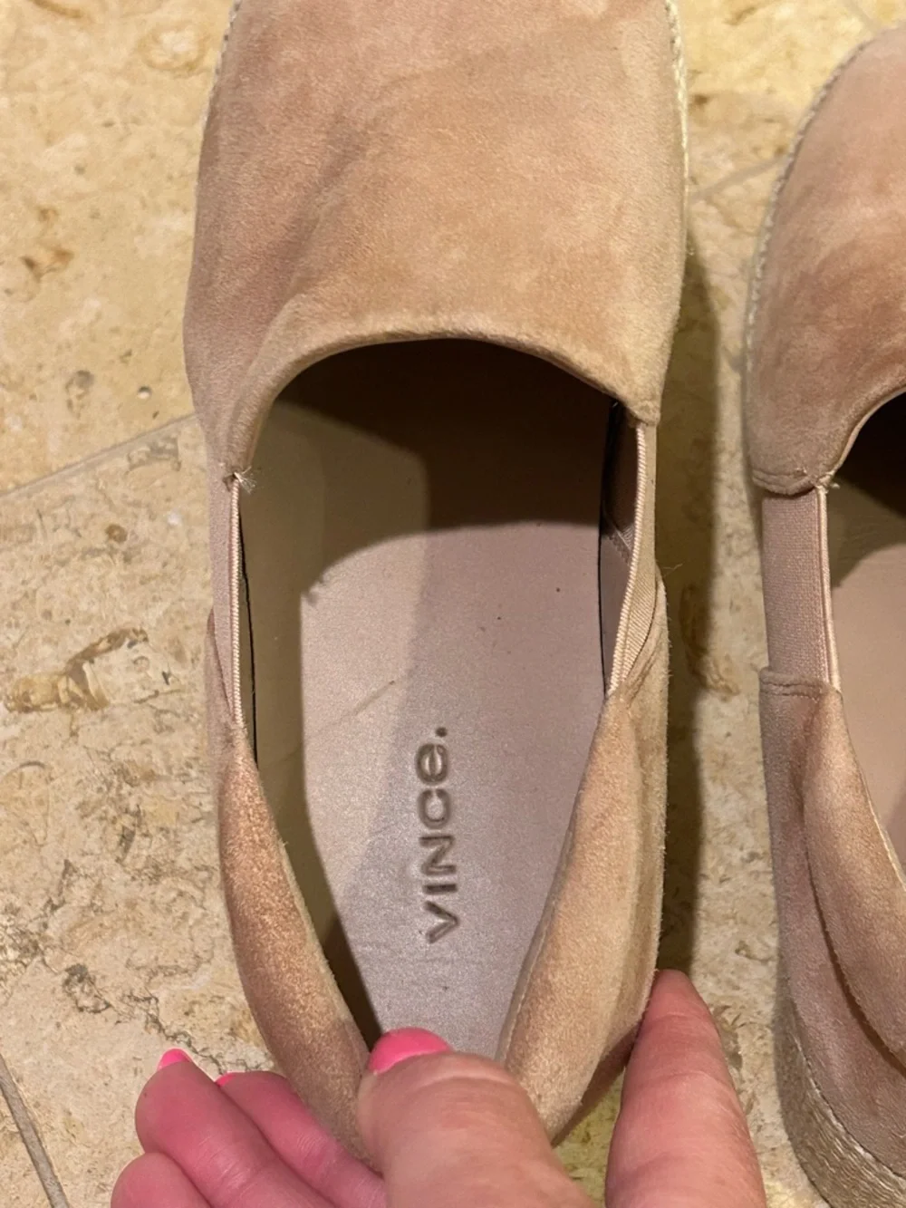 Vince Suede Platform Slip-On Sneakers Cream/Nude Espadrille Sole Size 8